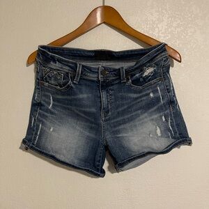 Buckle Black Dark Blue Distressed Denim Jean Shorts
